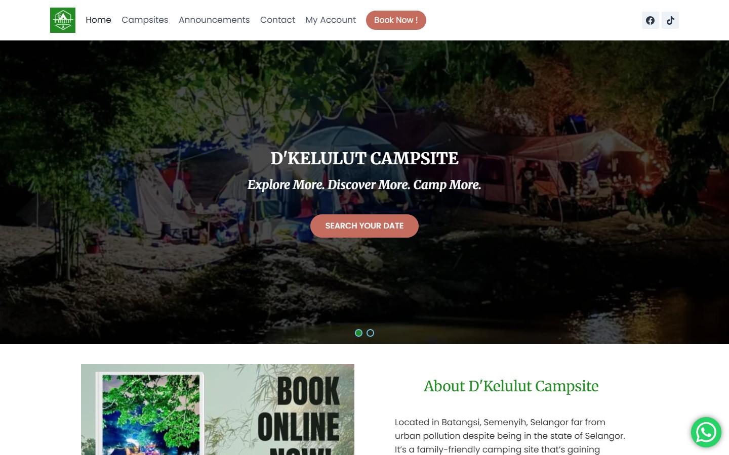 D Kelulut Campsite tourism website homepage
